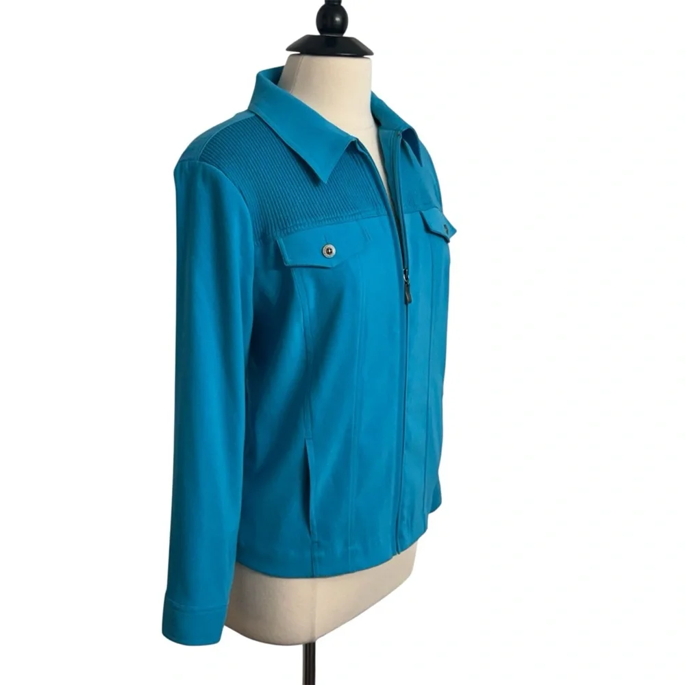 Allison Daley Petite, Women's Long Sleeve Front Zipper Jacket, Turquoise, Sz 14P